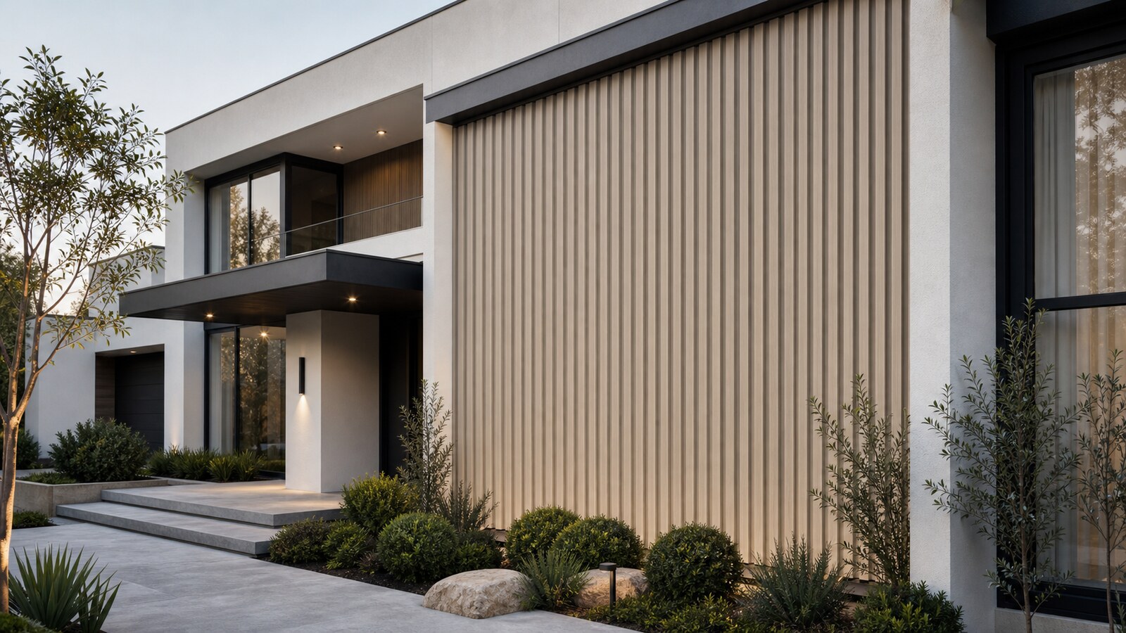 Castellated aluminium cladding shown on a premium exterior facade