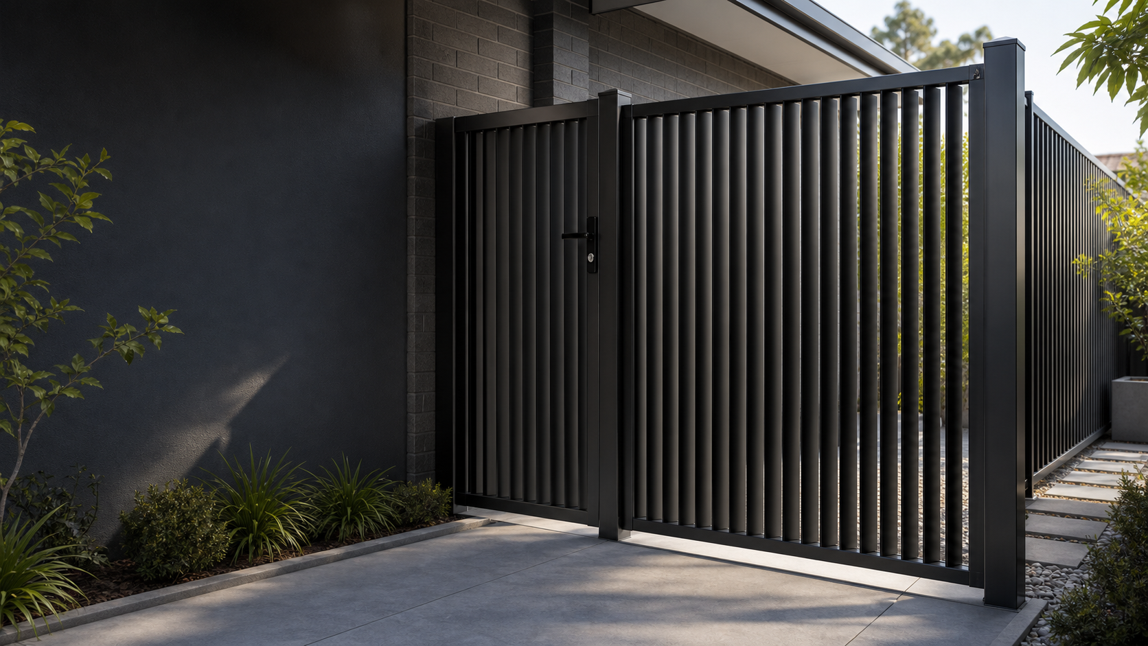 Heriton aluminium louvre privacy panel installed beside a modern home