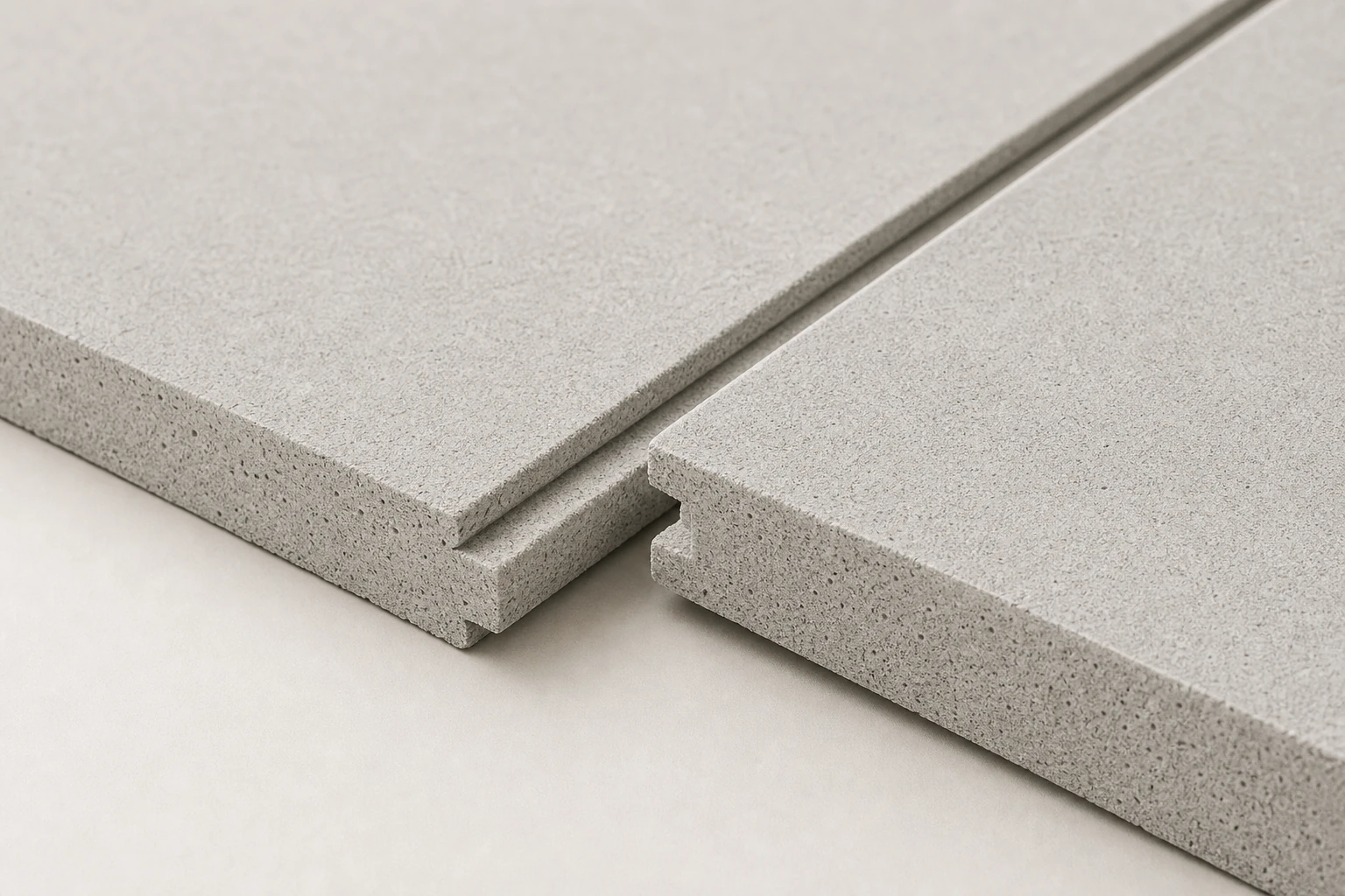 Grey MgO floor board sheet with visible edge profile
