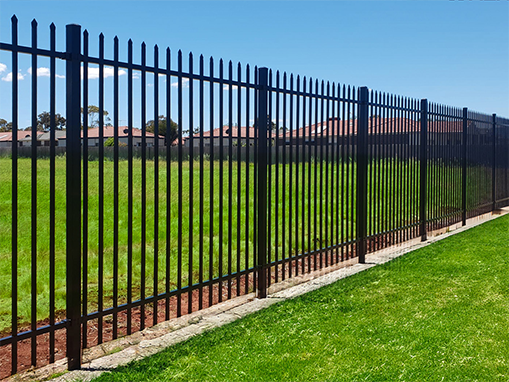 Black steel security fence panel for commercial Canberra boundaries