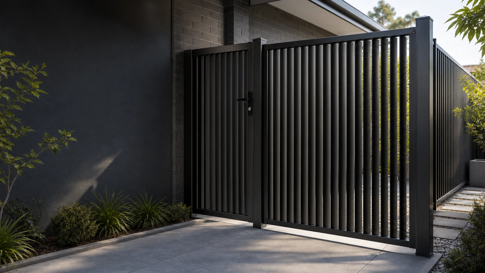 Heriton aluminium louvre privacy panel installed beside a modern home