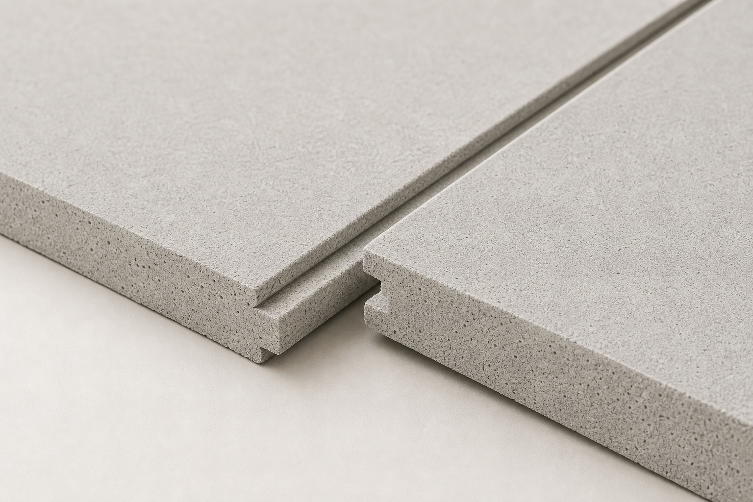 Grey MgO floor board sheet with visible edge profile